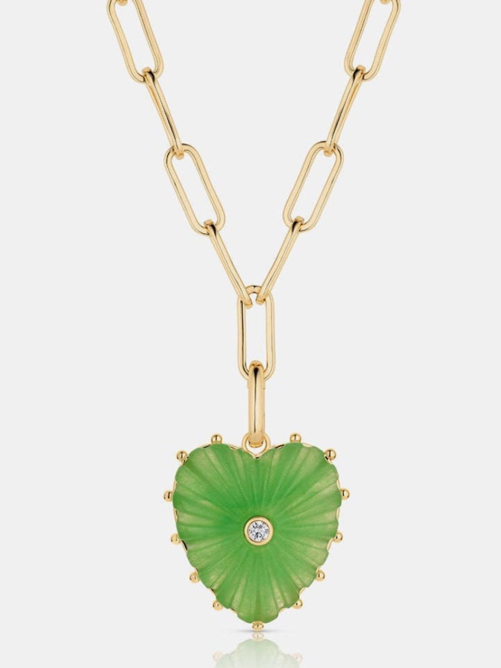 Thatch Gold Chain Necklace with Malene Light Green Heart Pendant